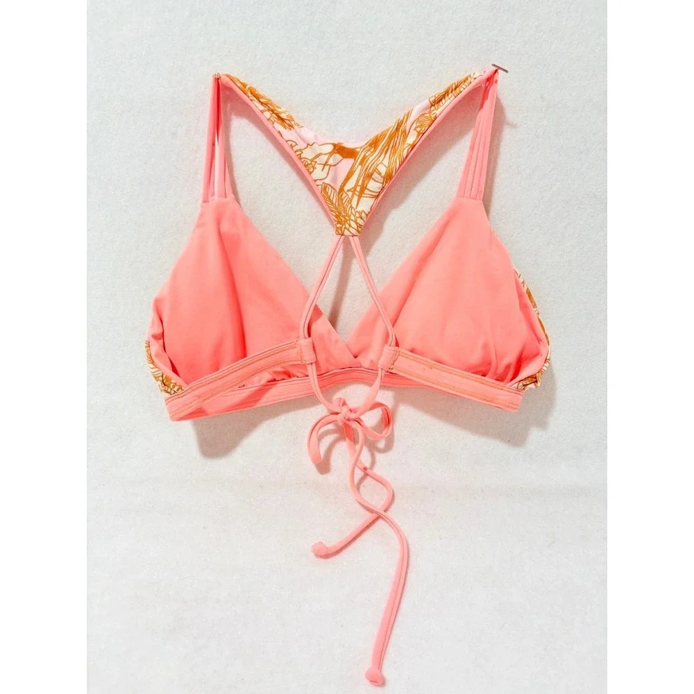 Maaji‎ Reversible Tropical Floral Bikini Top Peach Coral Orange Strappy Medium